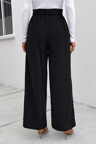 High Waist Ruched Pocketed Wide Leg Pants - Body By J'ne