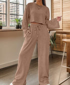 Ribbed Round Neck Top and Drawstring Pants Set - Body By J'ne