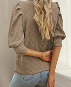 Textured Mock Neck Lantern Sleeve Blouse - Body By J'ne