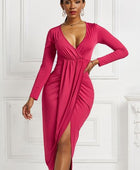 High-low Ruched Surplice Long Sleeve Dress - Body By J'ne