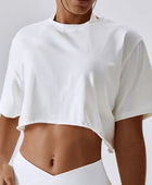 Cropped Round Neck Short Sleeve Active Top - Body By J'ne