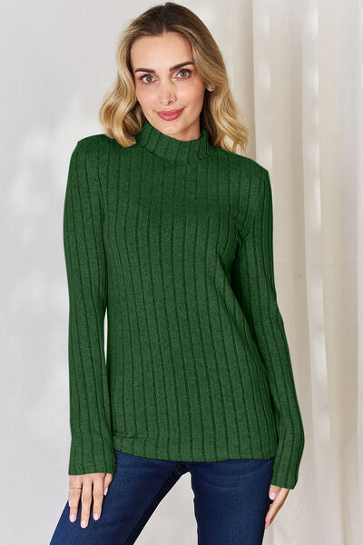Full Size Ribbed Mock Neck Long Sleeve T-Shirt - Body By J'ne