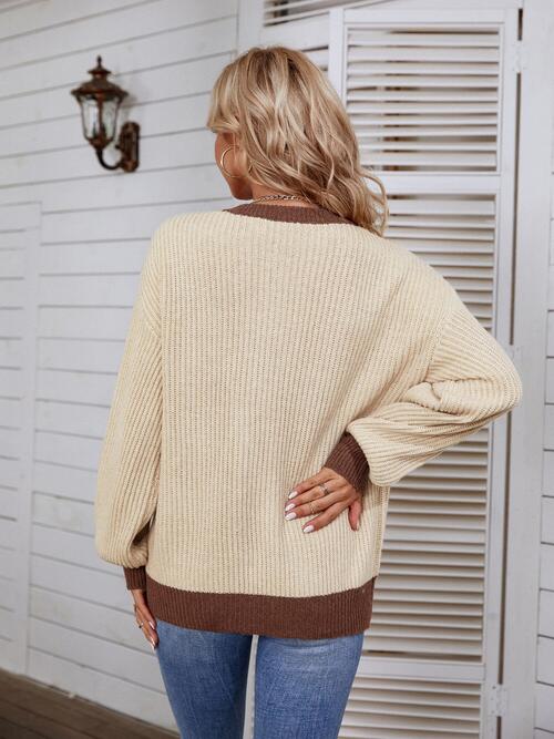 Decorative Button Round Neck Sweater - Body By J'ne