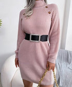 Decorative Button Turtleneck Sweater Dress - Body By J'ne