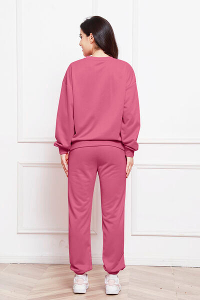 Round Neck Long Sleeve Sweatshirt and Pants Set - Body By J'ne