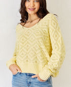 V-Neck Patterned Long Sleeve Sweater - Body By J'ne