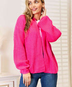 Rib-Knit Open Front Drop Shoulder Cardigan - Body By J'ne