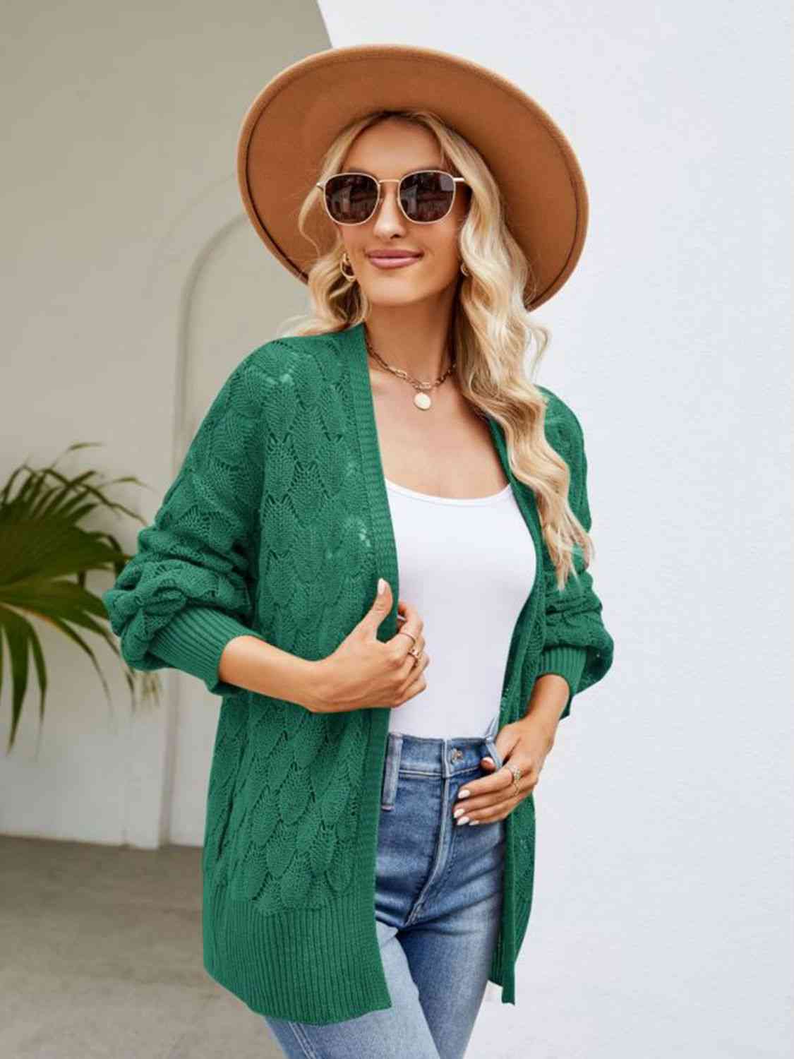 Open Front Ribbed Trim Cardigan - Body By J'ne