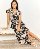 Double Take Floral Flutter Sleeve Tie-Waist Split Dress - Body By J'ne