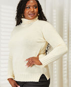 Full Size Long Sleeve Turtleneck Sweater with Side Slit - Body By J'ne