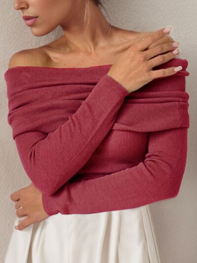 Off-Shoulder Long Sleeve Sweater - Body By J'ne
