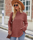 Ribbed Turtleneck Long Sleeve Slit Knit Top - Body By J'ne