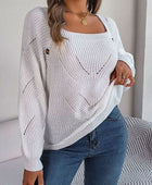 Openwork Buttoned Square Neck Sweater - Body By J'ne