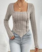 Ribbed Decorative Button Long Sleeve T-Shirt - Body By J'ne