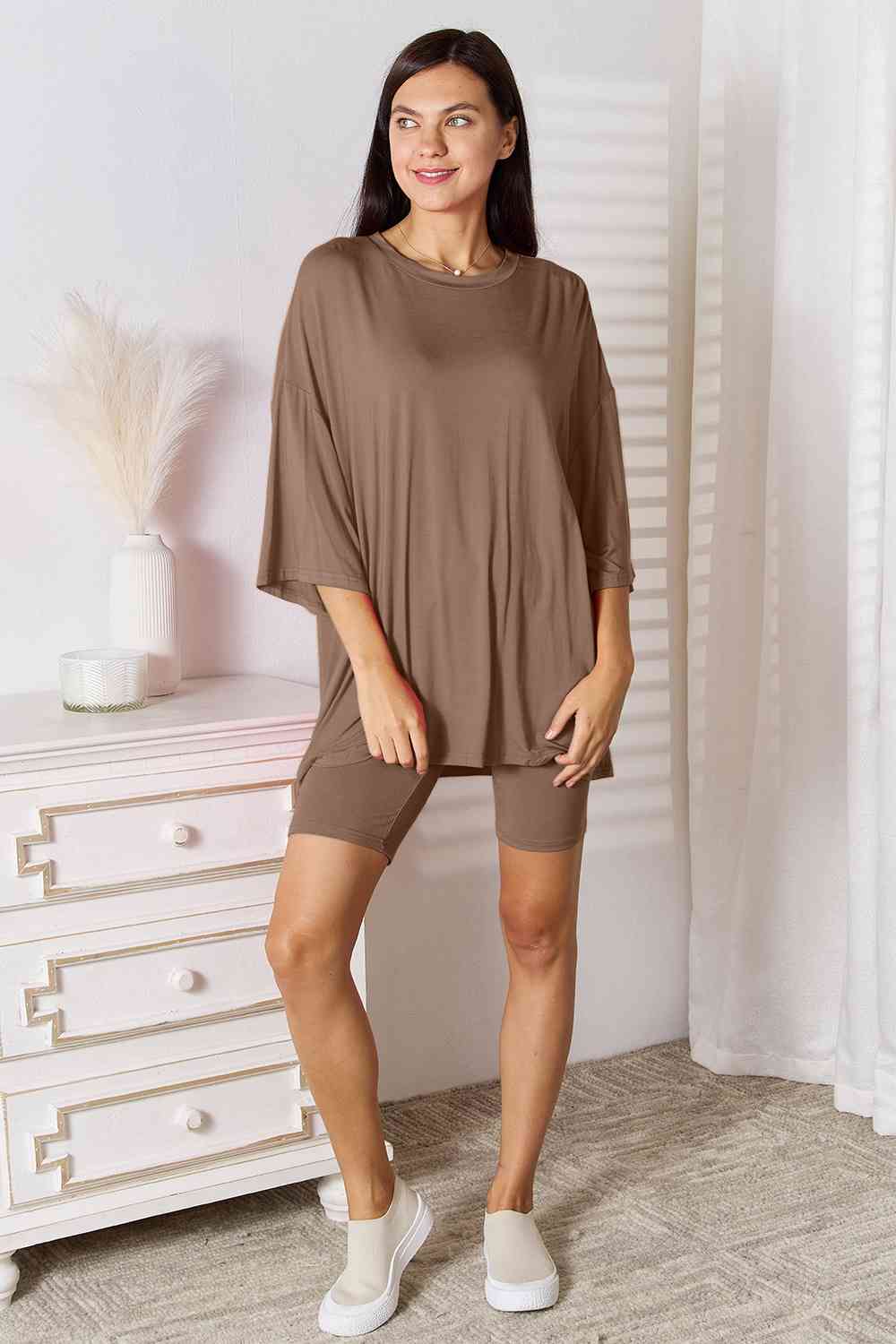 Basic Bae Full Size Soft Rayon Three-Quarter Sleeve Top and Shorts Set - Body By J'ne