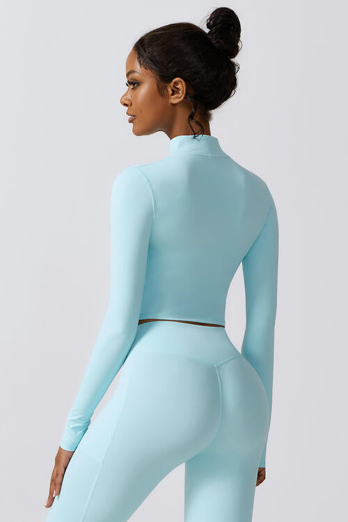 Zip Up Long Sleeve Cropped Active Top - Body By J'ne
