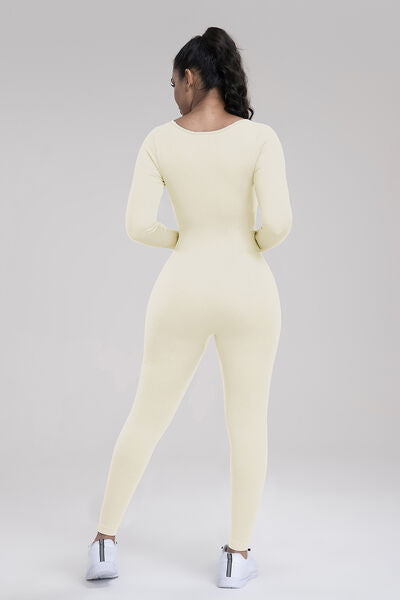 Square Neck Long Sleeve Active Jumpsuit - Body By J'ne
