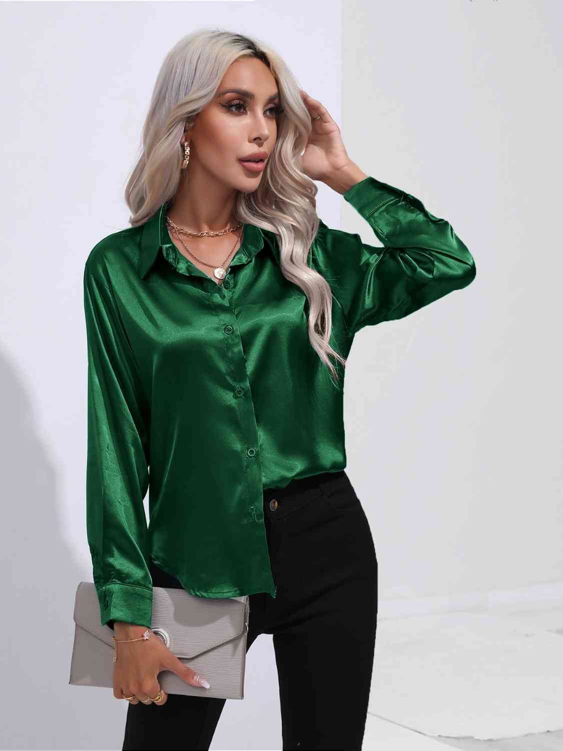 Collared Neck Buttoned Long Sleeve Shirt - Body By J'ne
