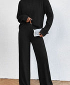 Mock Neck Dropped Shoulder Top and Pants Set - Body By J'ne