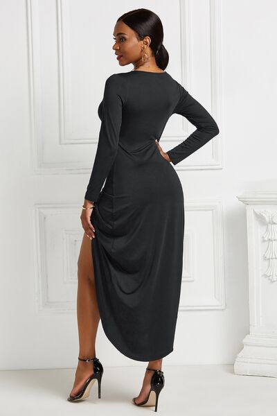 High-low Ruched Surplice Long Sleeve Dress - Body By J'ne