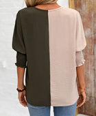 Contrast V-Neck Lantern Sleeve Blouse - Body By J'ne