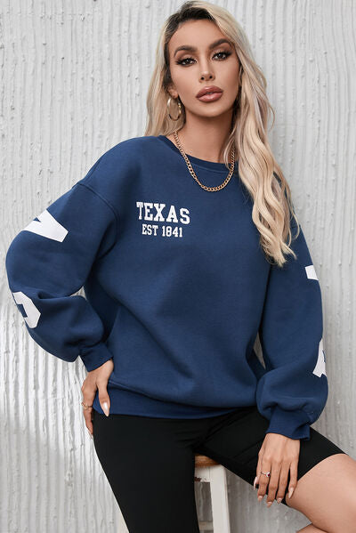 Letter Graphic Round Neck Dropped Shoulder Sweatshirt - Body By J'ne