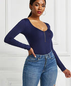 Half Zip Scoop Neck Long Sleeve Bodysuit - Body By J'ne