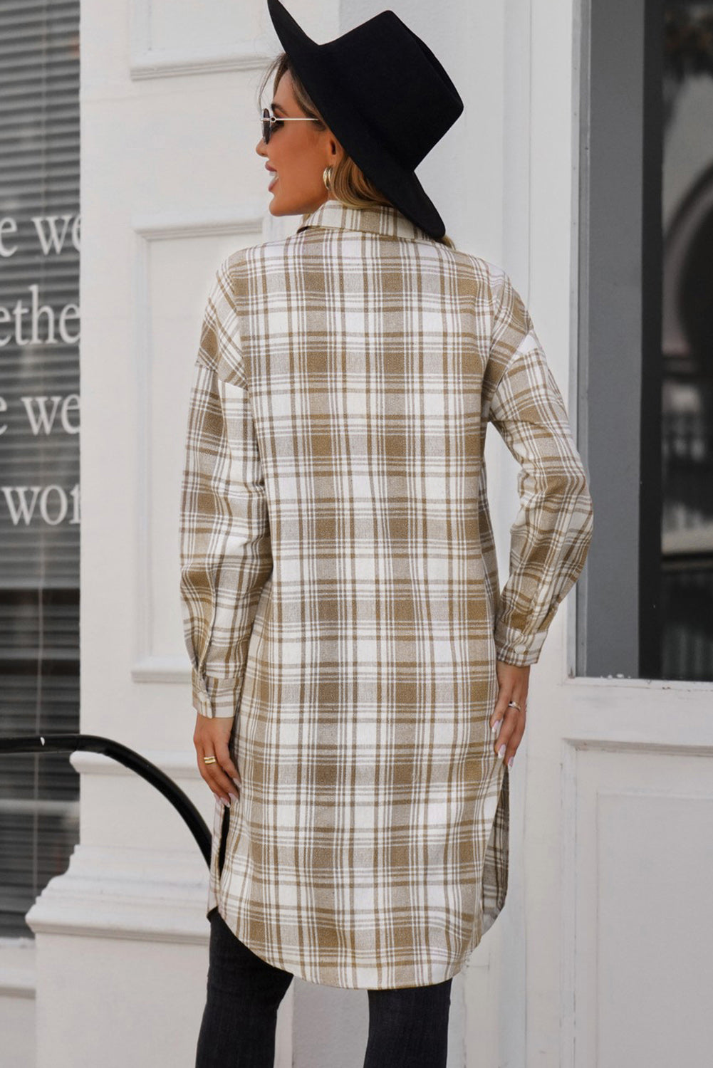 Plaid Button-Up Longline Shacket with Breast Pockets - Body By J'ne