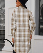 Plaid Button-Up Longline Shacket with Breast Pockets - Body By J'ne