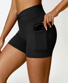 Twisted High Waist Active Shorts with Pockets - Body By J'ne