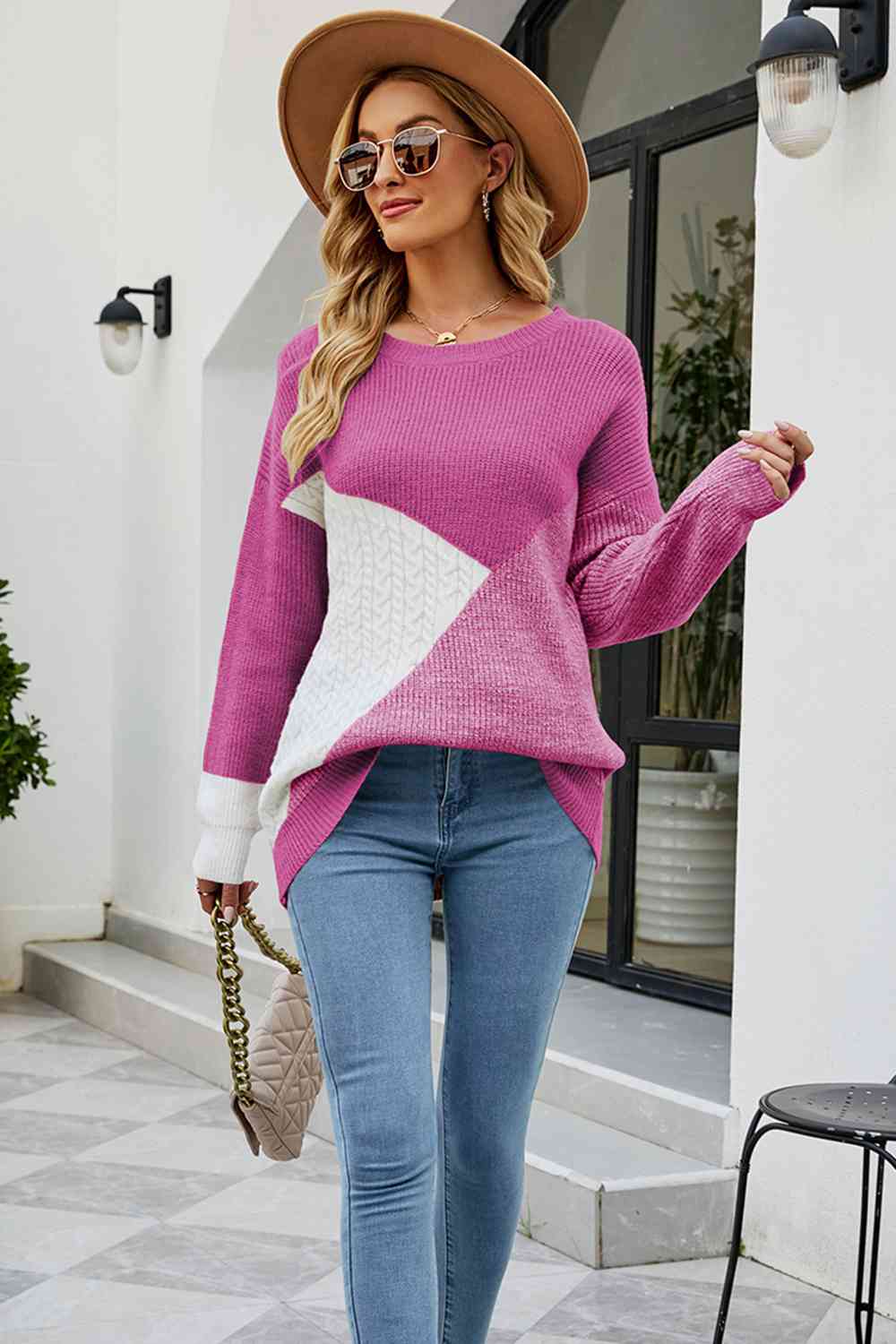 Color Block Round Neck Sweater - Body By J'ne