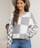 Plaid Round Neck Dropped Shoulder Sweater - Body By J'ne