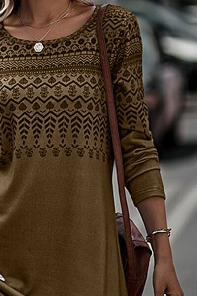 Printed Round Neck Long Sleeve T-Shirt - Body By J'ne