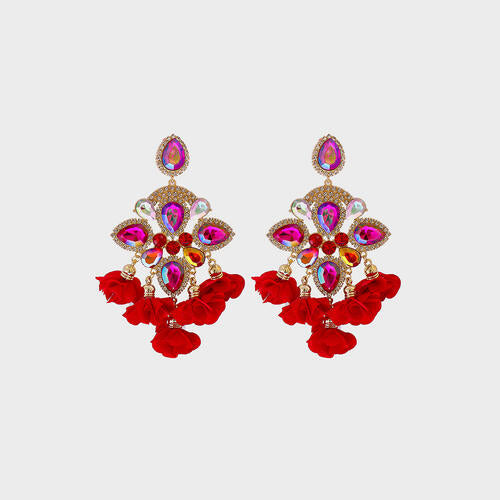 Flower Shape Rhinestone Alloy Dangle Earrings - Body By J'ne