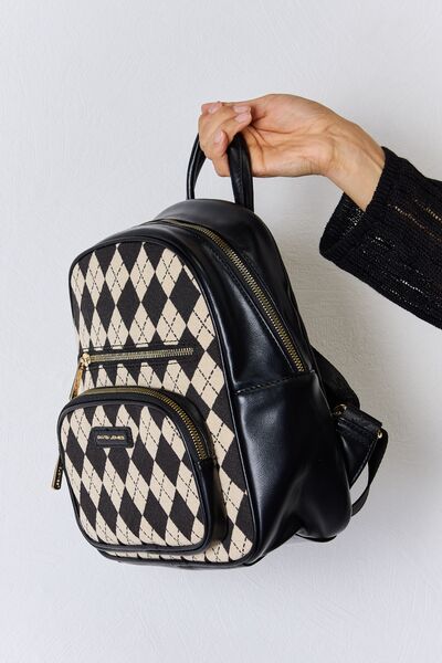 David Jones Argyle Pattern PU Leather Backpack - Body By J'ne