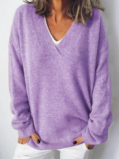 V-Neck Dropped Shoulder Sweater - Body By J'ne