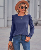 Heathered Puff Sleeve Round Neck Tunic Top - Body By J'ne