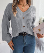 Cable-Knit Buttoned V-Neck Sweater - Body By J'ne