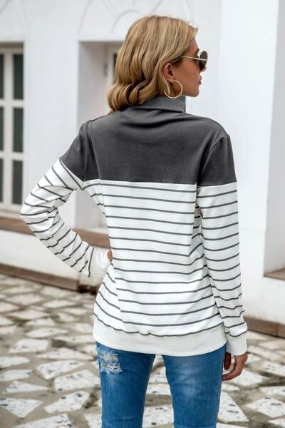Striped Contrast Turtleneck Sweater - Body By J'ne