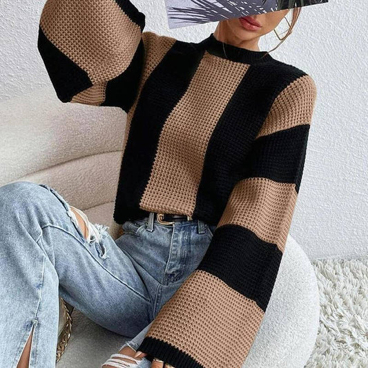 Crew Neck Waffle Drop Shoulder Knit Sweater - Body By J'ne