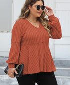 Plus Size Ribbed V-Neck Long Sleeve Blouse - Body By J'ne