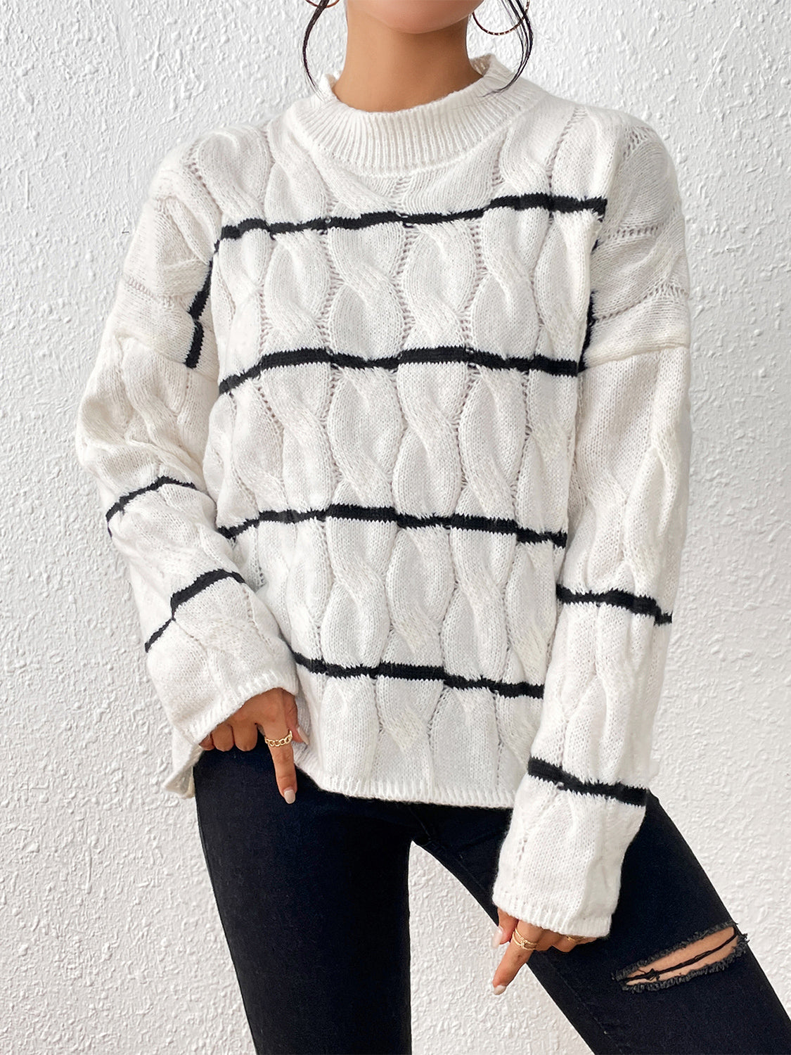 Striped Cable-Knit Sweater - Body By J'ne