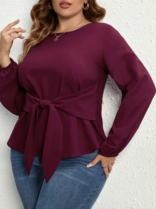 Plus Size Tie Front Long Sleeve Blouse - Body By J'ne