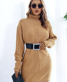 Openwork Turtleneck Long Sleeve Sweater Dress - Body By J'ne