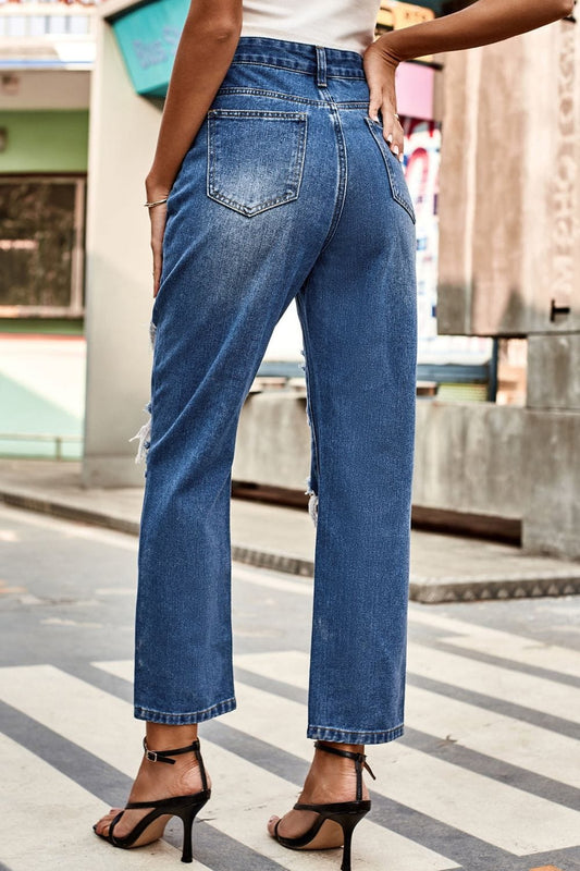 Distressed Buttoned Jeans with Pockets - Body By J'ne