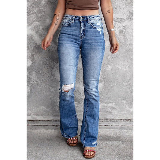 Distressed Flared Jeans with Pockets - Body By J'ne