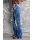 Distressed Flared Jeans with Pockets - Body By J'ne