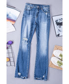 Distressed Flared Jeans with Pockets - Body By J'ne