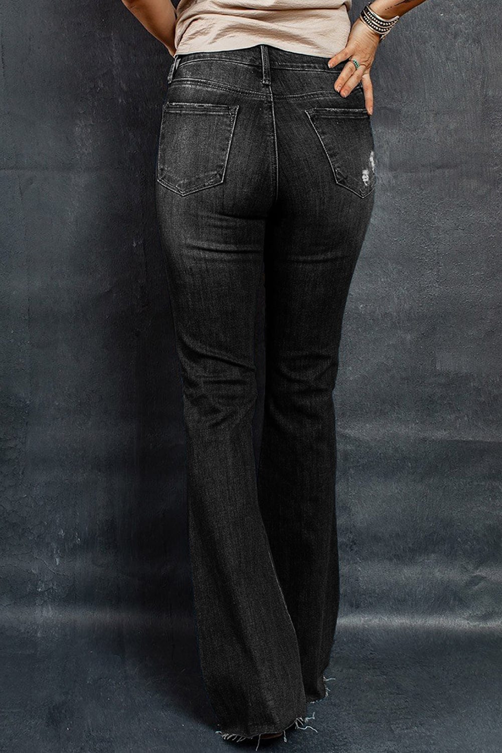 Distressed Raw Hem Flare Jeans - Body By J'ne