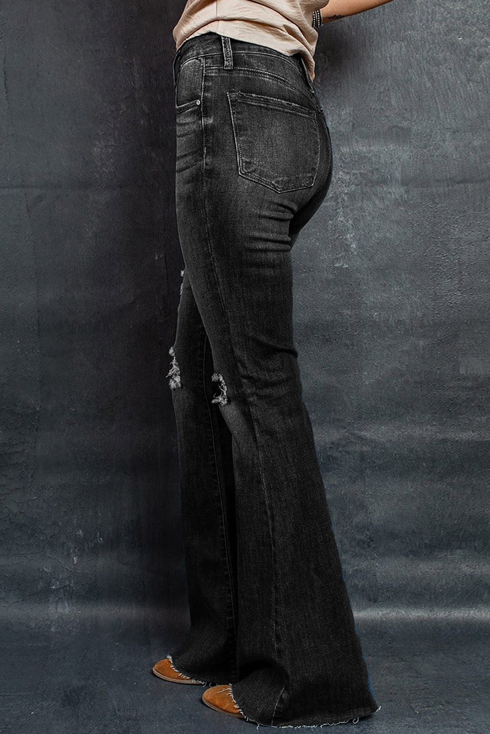 Distressed Raw Hem Flare Jeans - Body By J'ne